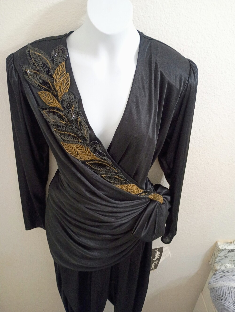 Elegant Black Draped Evening Jumpsuit